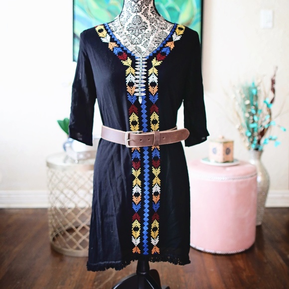 Infinity Raine Dresses & Skirts - Black embroidered fringe dress